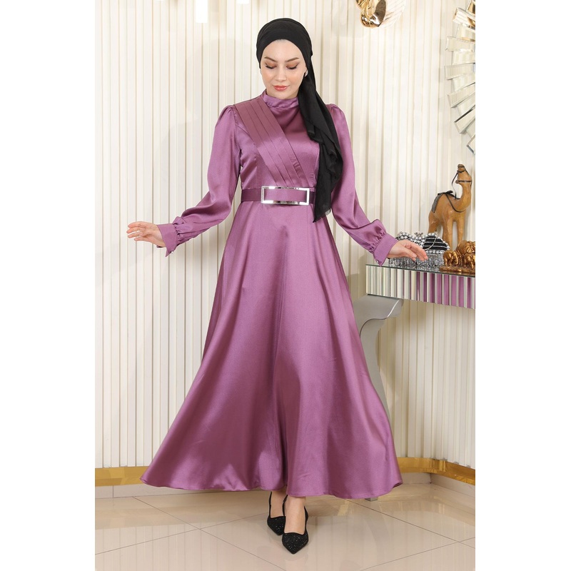 Draped Satin Evening Dress Dusty Rose 19192