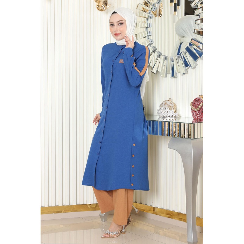 Emblem Detailed Buttoned Suit Blue 19197