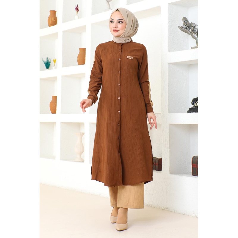 Emblem Detailed Buttoned Suit Brown 19194