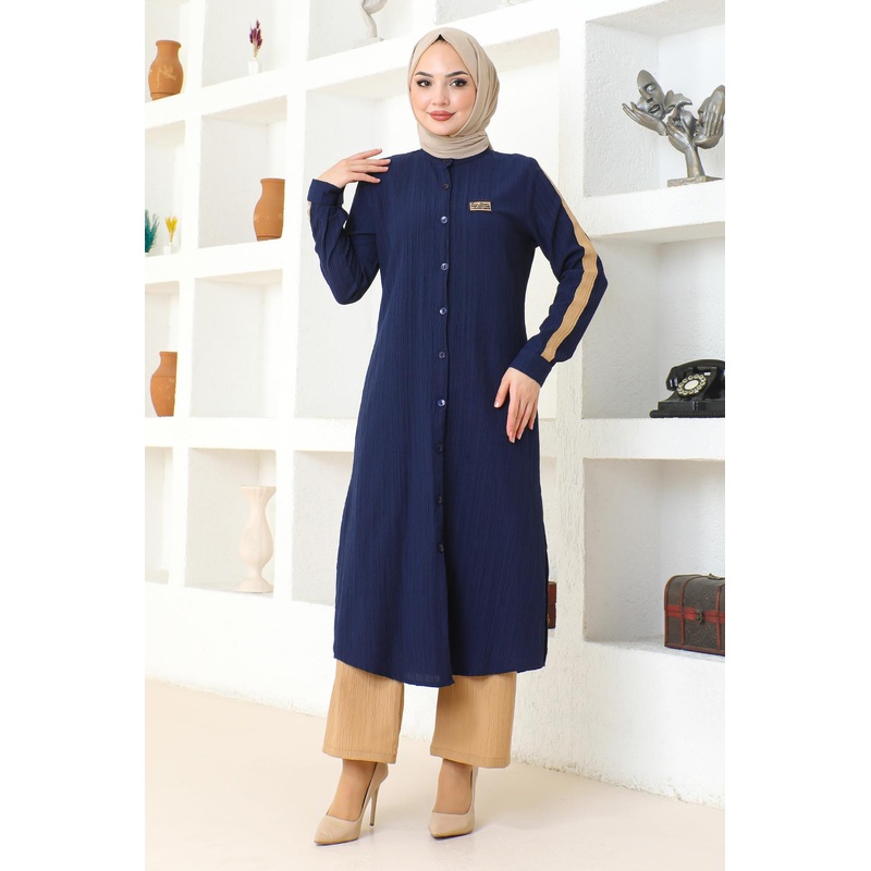 Emblem Detailed Buttoned Suit Indigo 19194