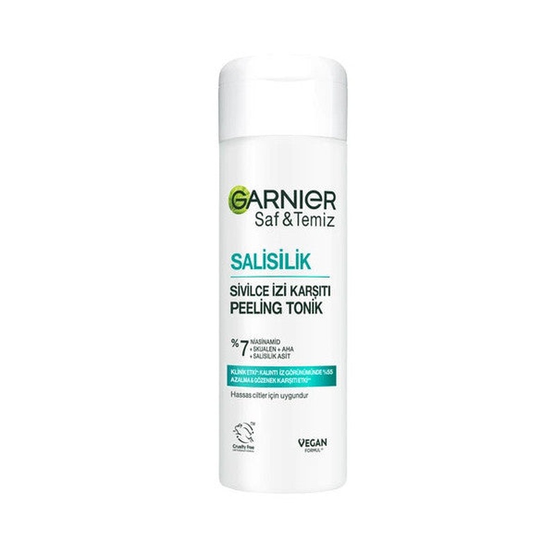 Garnier Pure & Clean Salicylic Anti-Acne Scar Pore Tightening Peeling Tonic // Salicylic & Niacinamide & Squalene & Aha 120 Ml
