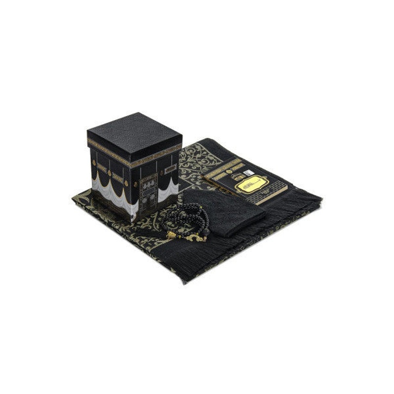 Kaaba Patterned Gift Mevlt Set With Prayer Mat n A Special Box, Black