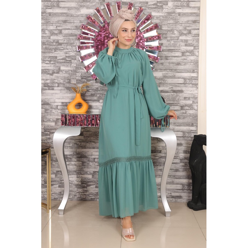 Lace Detailed Chiffon Dress Mint 19143