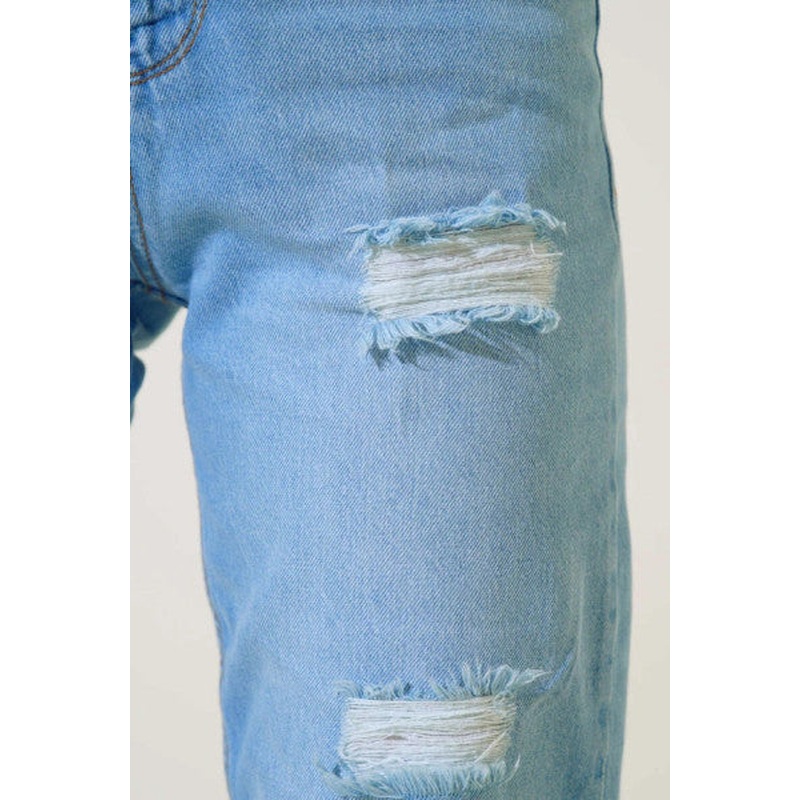 Laser Ripped Denim Trousers Ice Blue