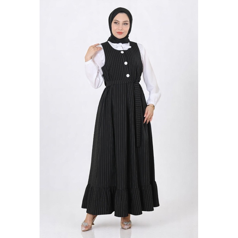 Pleated Skirt And Belted Vest Suit Black 19221