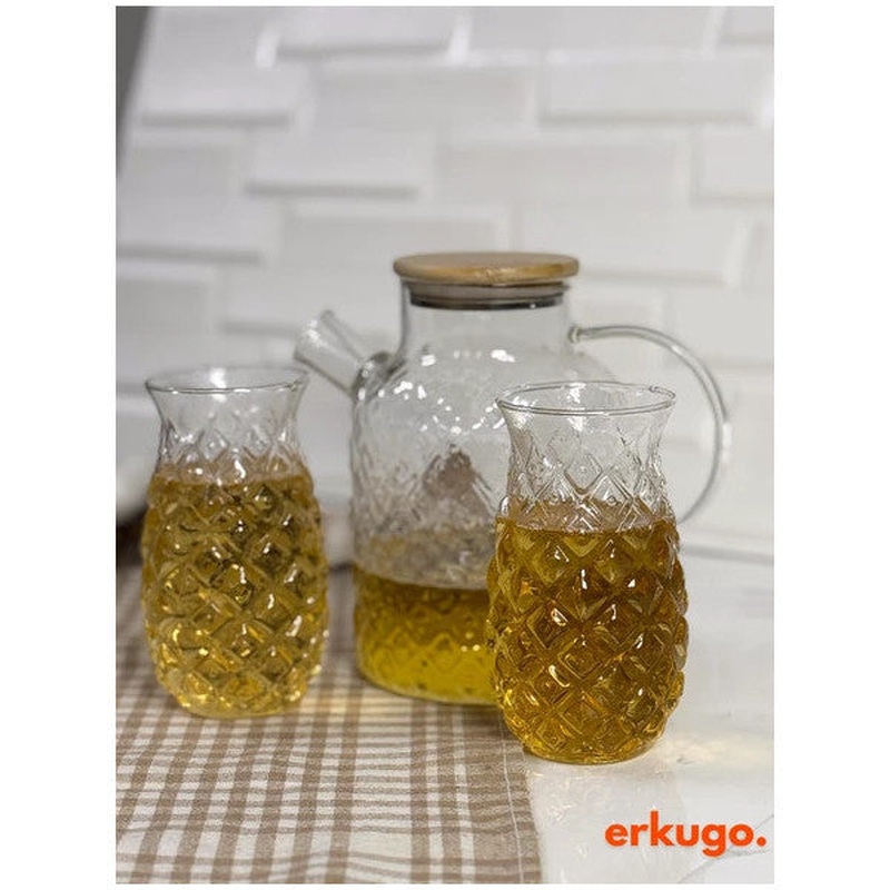 Vacuum Bamboo Lid Heat Resistant Borosilicate Glass Teapot With Strainer And 2 Glass Cups