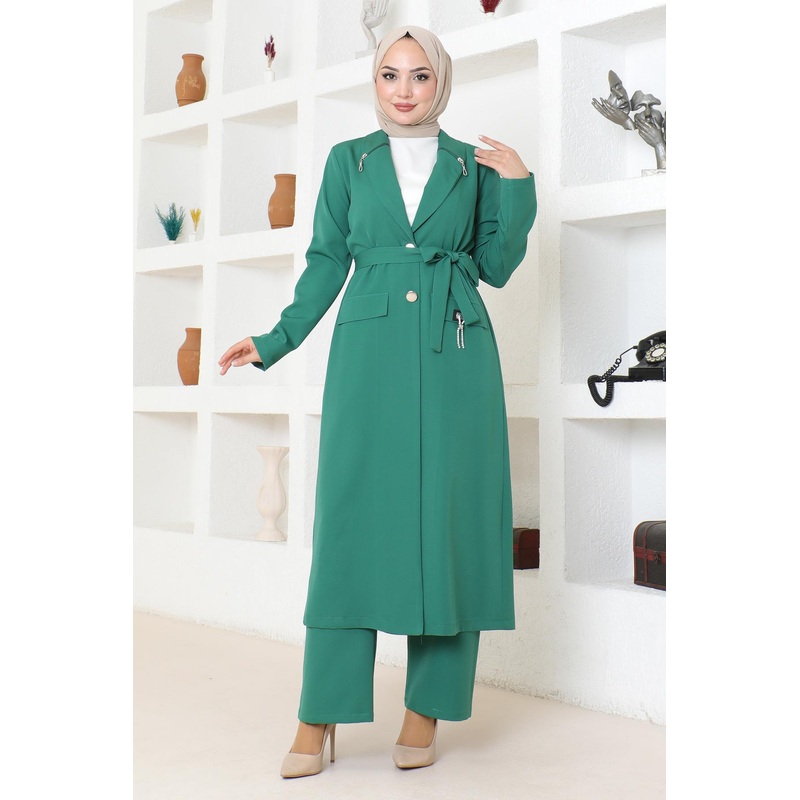 Zipper Detailed Suit Emerald 19201