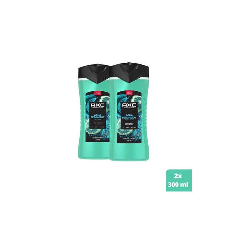 Axe Premium Collection Shower Gel Aqua Bergamot 3 In 1 Body Hair Face 300 Ml X2
