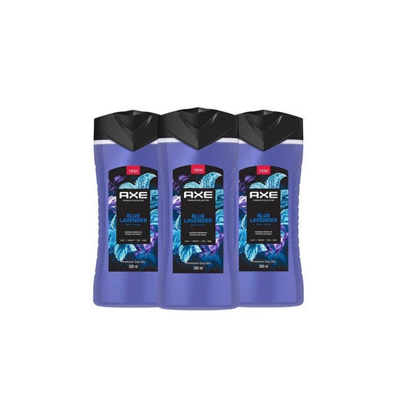 Axe Premium Collection Shower Gel Blue Lavender 3 In 1 Body Hair Face 300 Ml X3