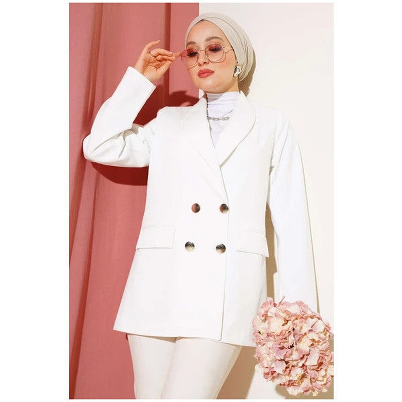 Four Buttoned Double Breasted Jacket White