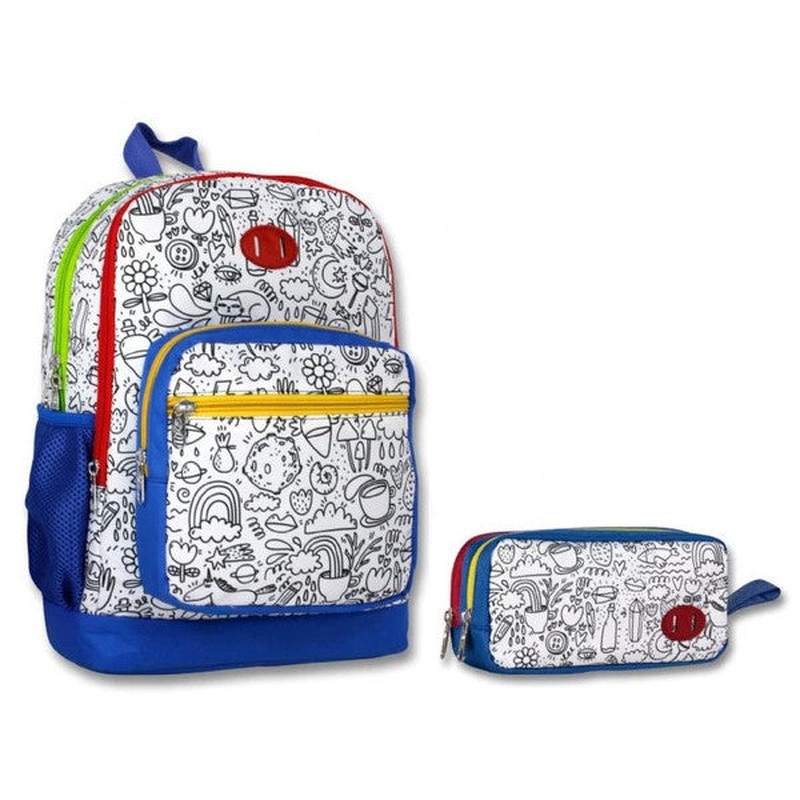 mit Bag Navy Blue White Paintable Primary School Bag And Pencil Bag Set - Girls And Boys