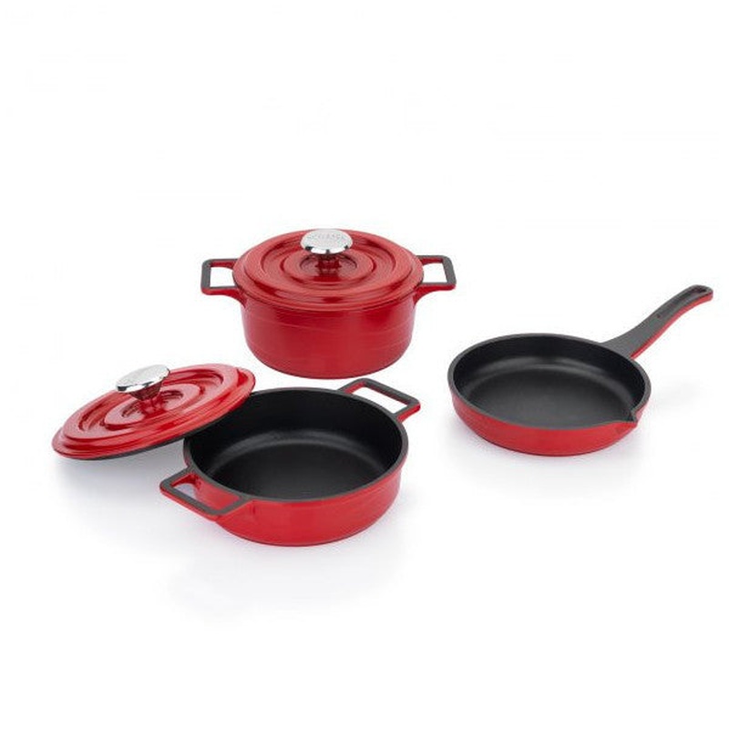 Schafer Pro Cast Mini Cast Iron Cookware Set 5 Pieces - Red
