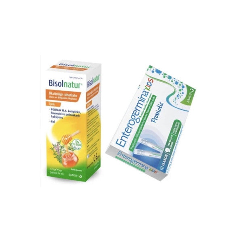 Bisolnatur Herbal Syrup 128 Gr + Enterogermina Kids (Child) Probiotic 5 Ml 10 Vials Advantageous Package