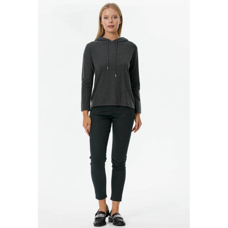 Hooded Long Back Knitwear Sweater - Anthracite