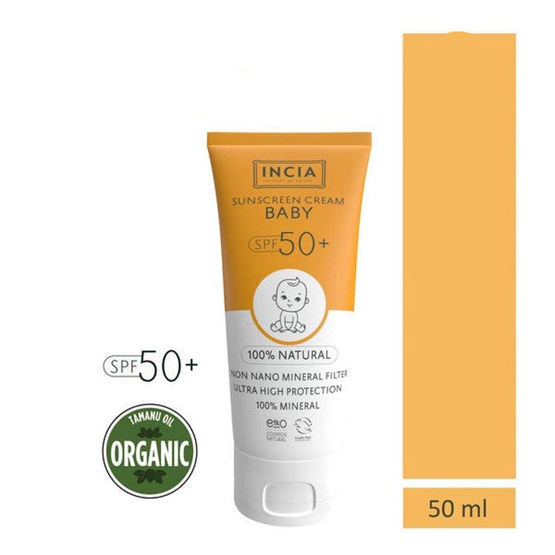 Incia 100% Natural Baby Sun Cream Anti-Stain Mineral Filter High Protection Spf50 Uva Uvb 50 Ml
