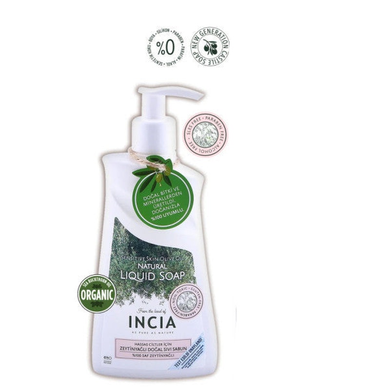Incia 100% Natural Liquid Castile Soap For Sensitive Skin With Olive Oil 10 Herbal Valuable Oils Vegan 250 Ml