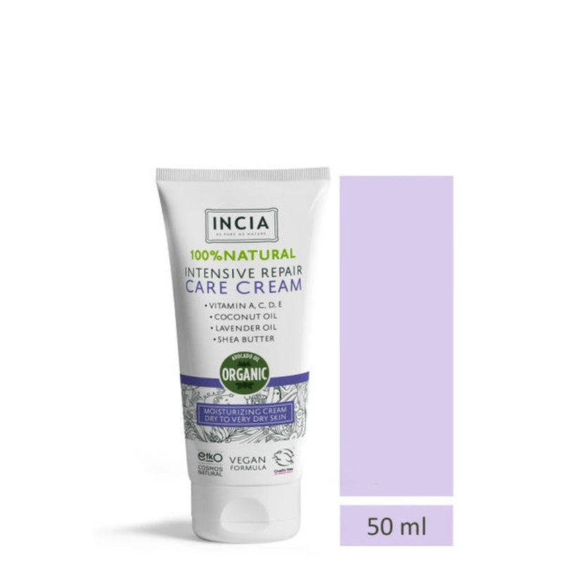 Incia 100% Natural Repair Care Cream Intensive Moisturizing Skin Care Lavender Avocado Shea Vegan 50 Ml