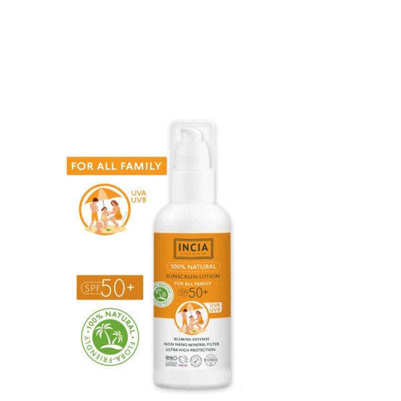Incia 100% Natural Sun Lotion For The Whole Family 50 Spf 100 Ml