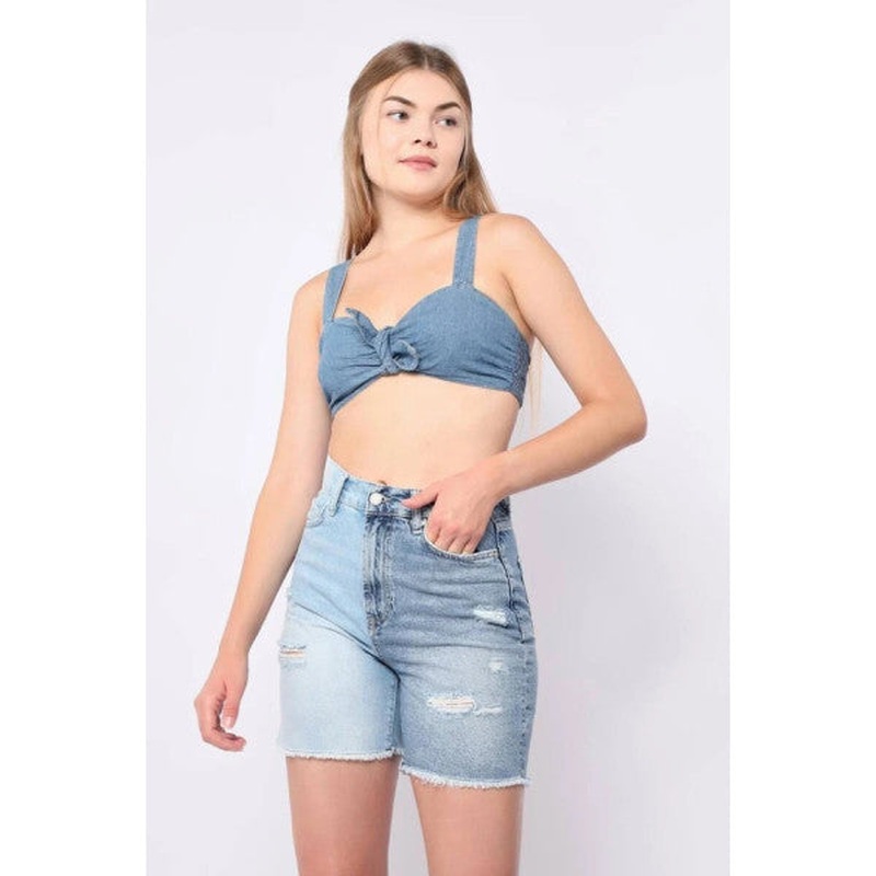 Women's Blue Ripped Detailed Jean Shorts