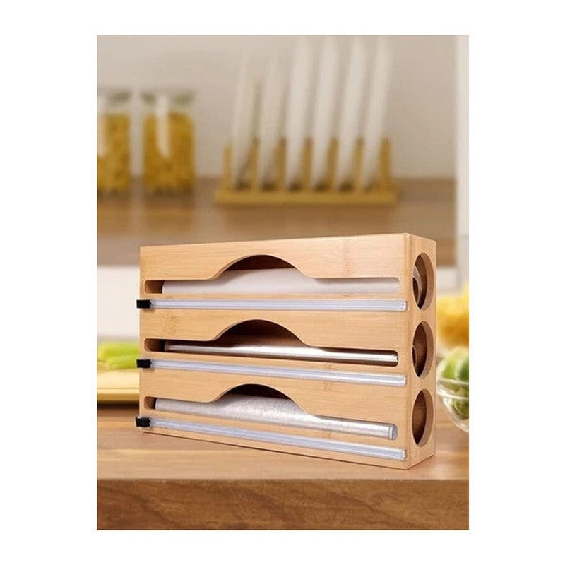 Bamboo 3-Piece Stretch Film And Foil Cutter Organizer