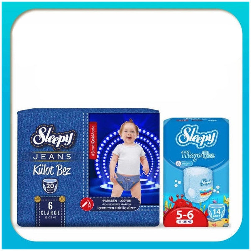 Sleepy Super Double Deal Package (Jeans Panties, Size 6, 20 Pieces + Swimsuit Panties, Size 6, 14 Pieces)