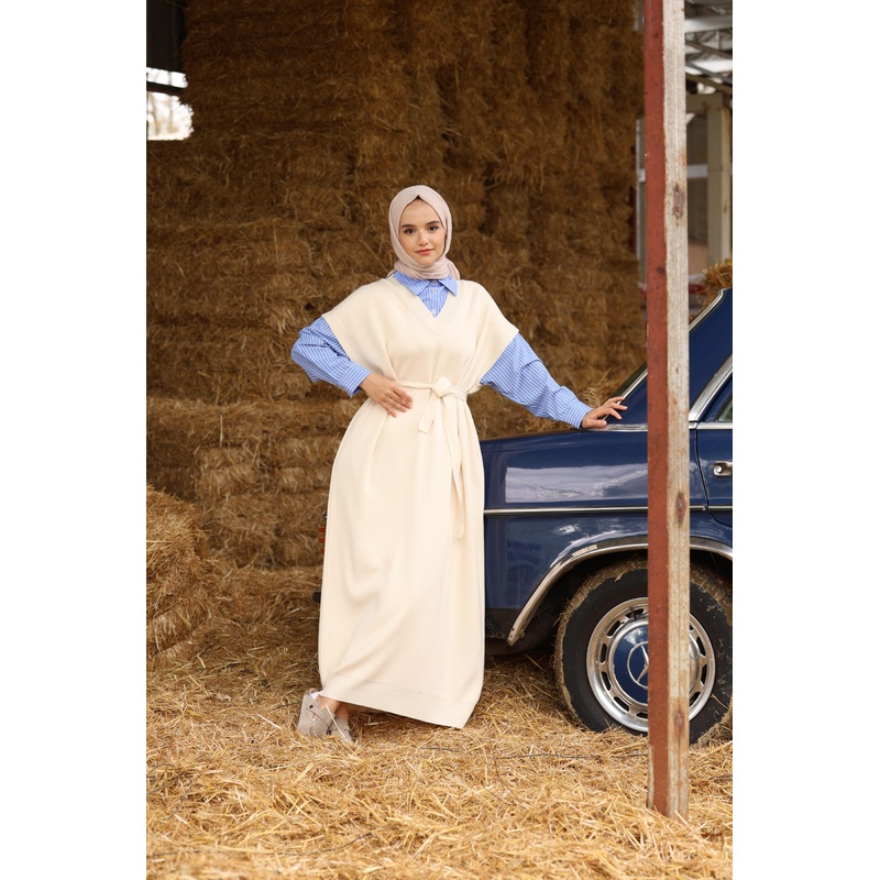 24001 Women's Shirt Garnish Knit Dress Ecru