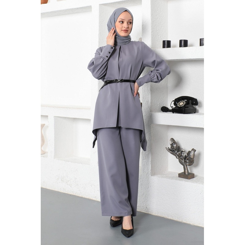 Belt Detailed Suit Anthracite 19001