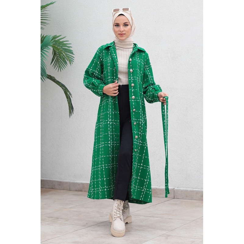 Buttoned Cashmere Coat Green 19600