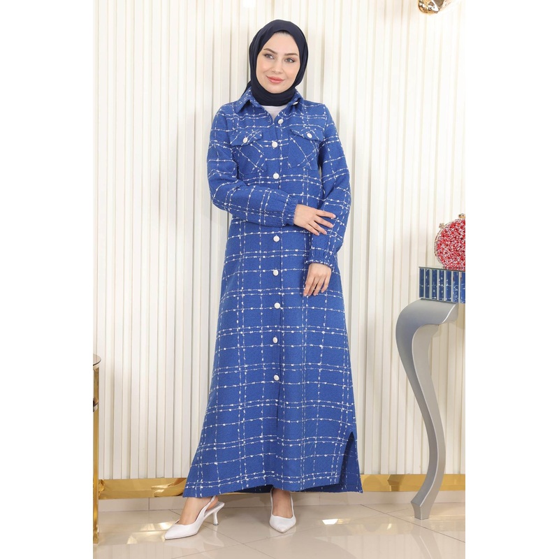 Buttoned Cashmere Coat Indigo 19260