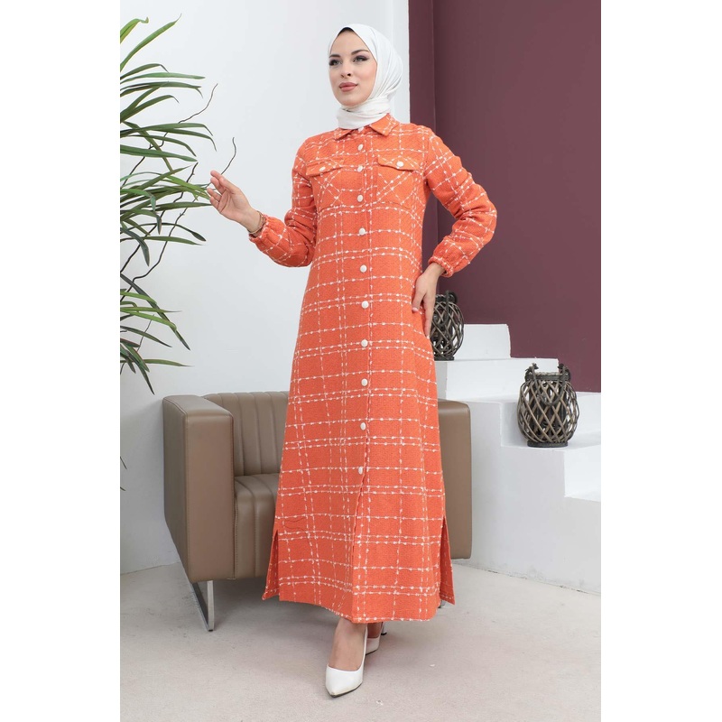 Buttoned Cashmere Coat Orange 19260