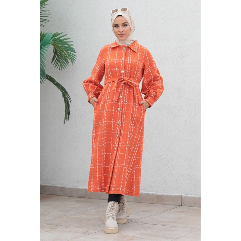 Buttoned Cashmere Coat Orange 19600