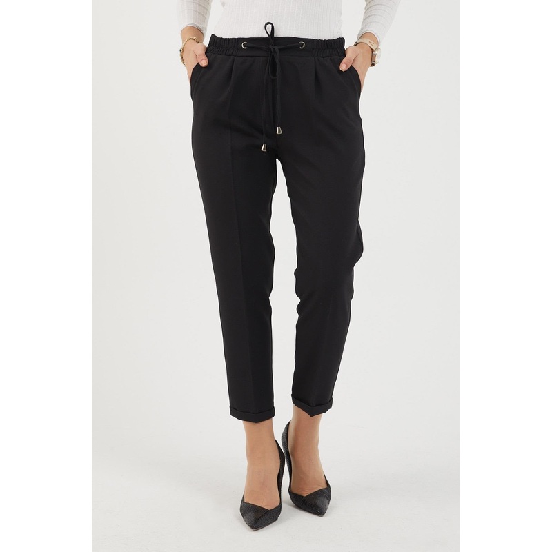 Elastic Waist Double Leg Trousers Black 12211