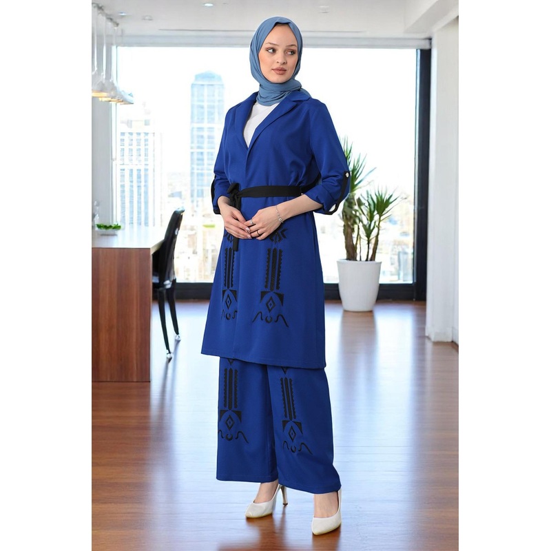 Embroidered Detailed Suit Indigo 19002