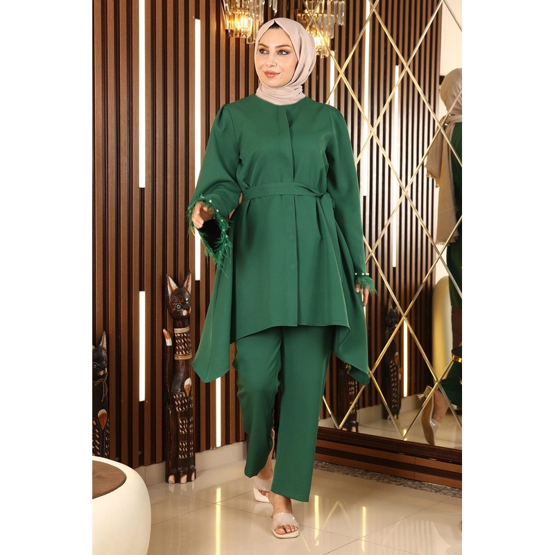 Feather Detailed Suit Emerald 19131