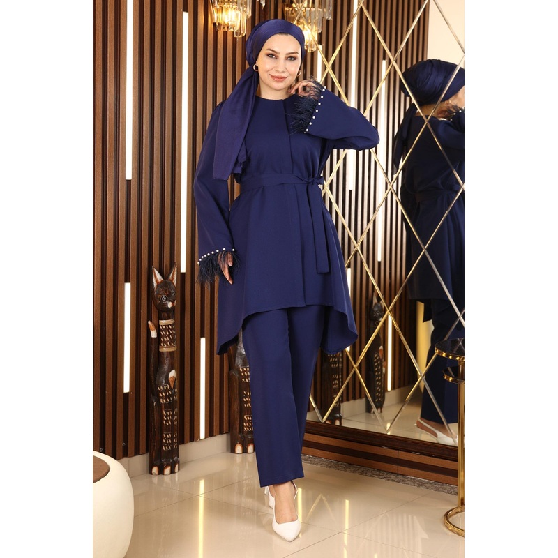 Feather Detailed Suit Indigo 19131