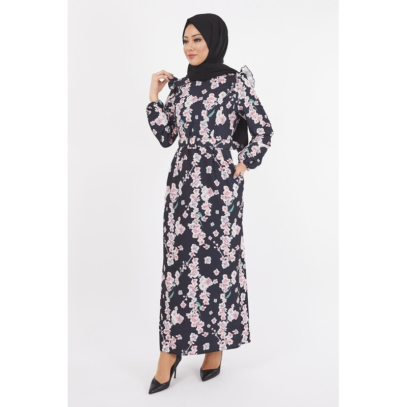 Floral Pencil Dress Black 12223