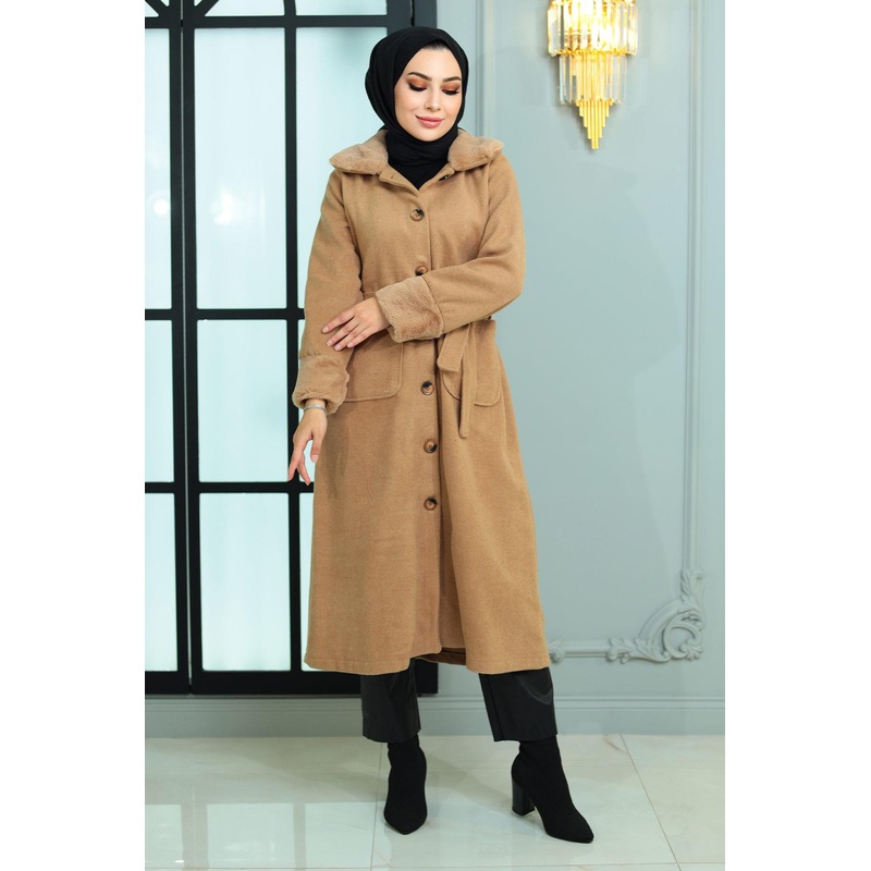 Fur Detailed Cashmere Coat Mink 19175