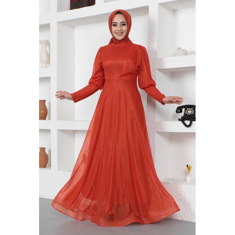 Glittery Evening Dress With Zipper Detail On The Cuff, Tile 12253