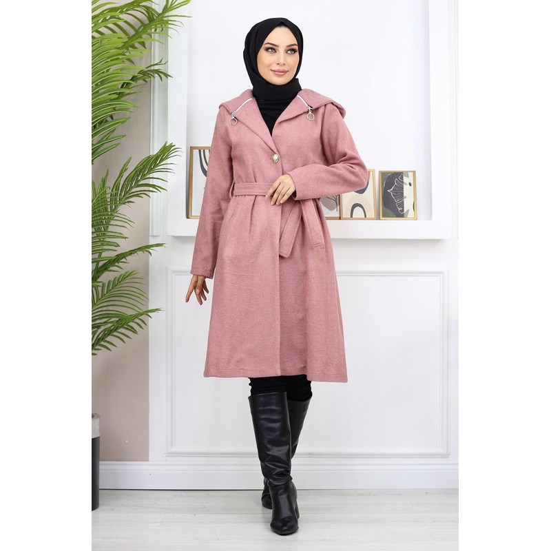 Hooded Cashmere Coat Dusty Rose 19172