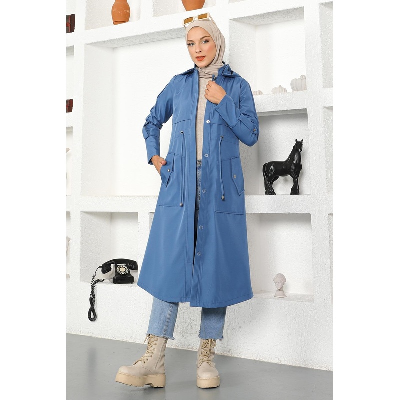 Hooded Trench Coat Blue 10744