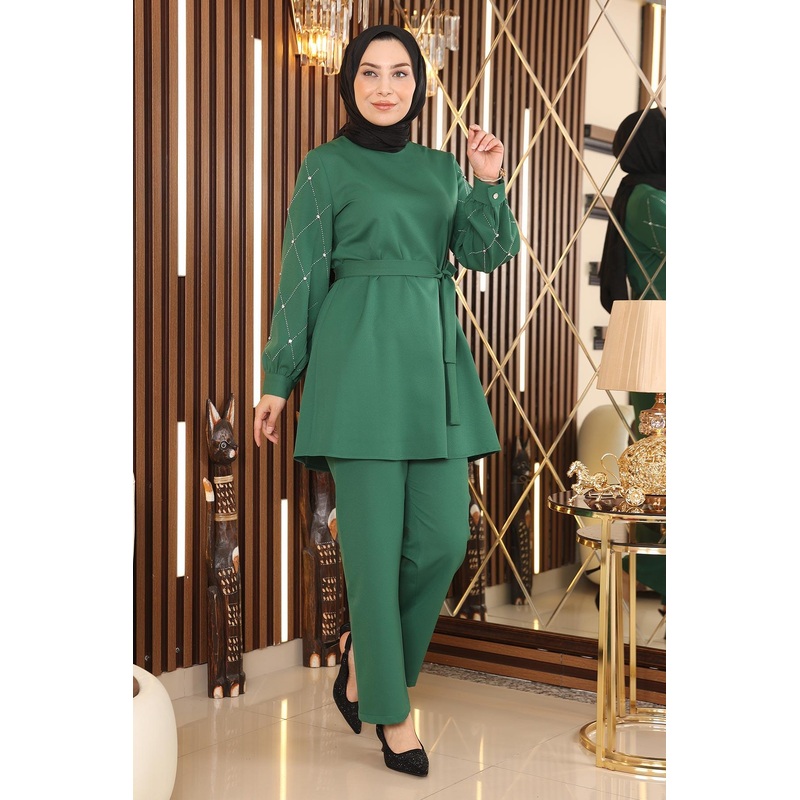 Pearl Detailed Suit Emerald 19120