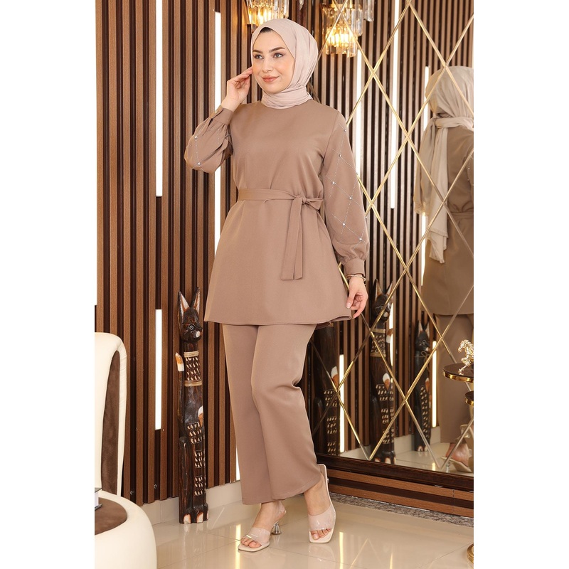 Pearl Detailed Suit Mink 19120