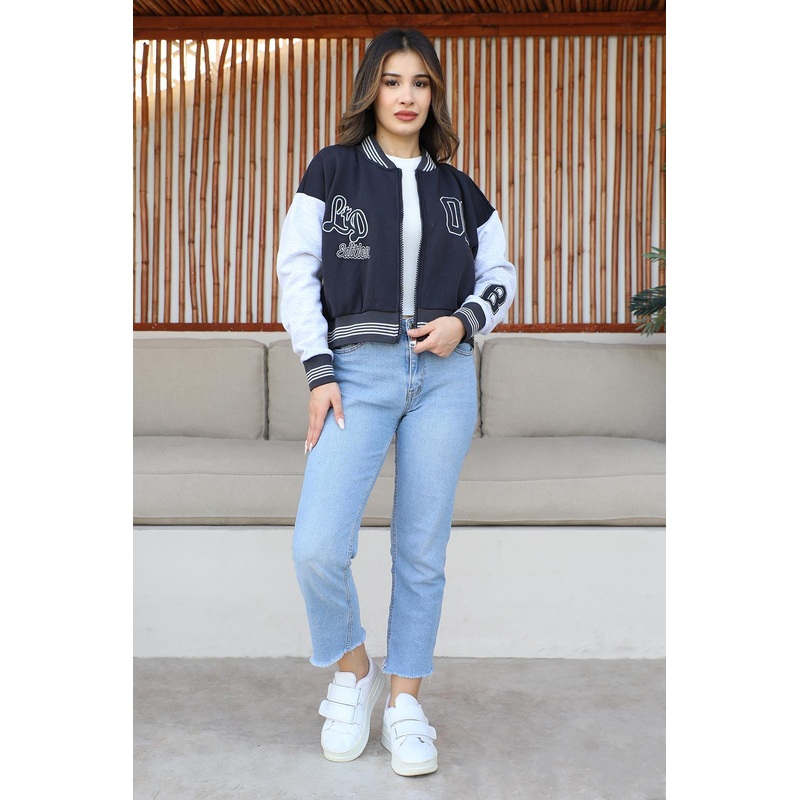 Ribbed Zippered Jacket Black 6090