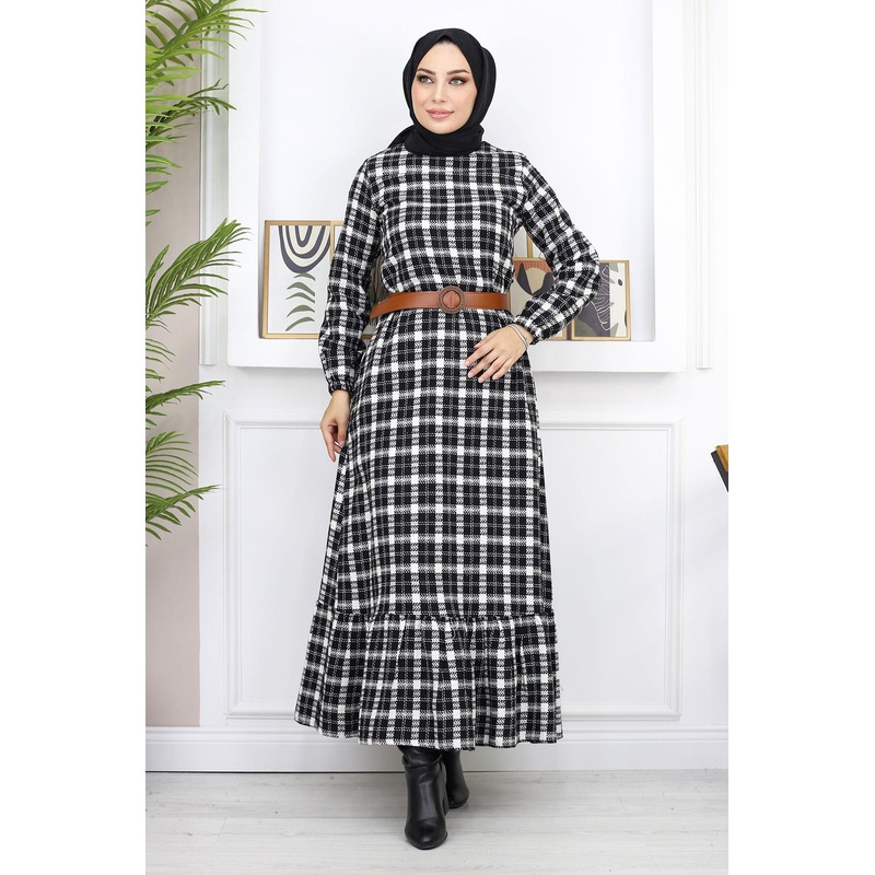 Ruffled Hijab Dress Black 19165