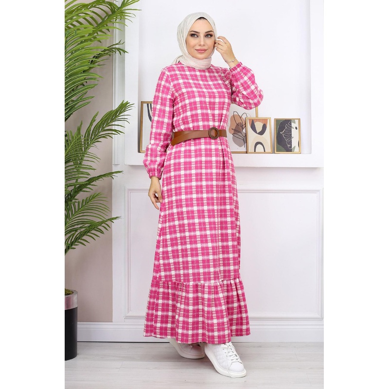 Ruffled Hijab Dress Pink 19165