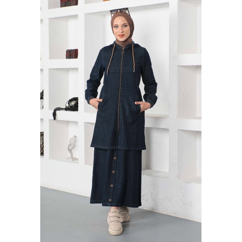 Skirted Denim Suit Dark Denim 19500