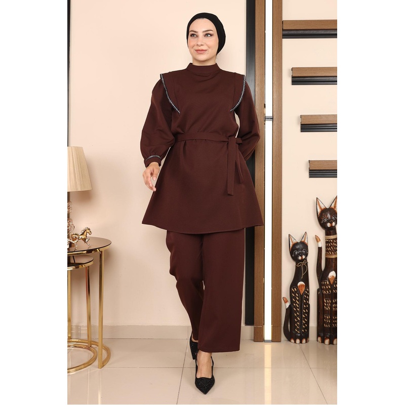 Stripe Detailed Suit Brown 19132