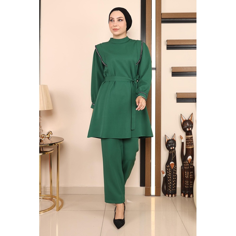 Stripe Detailed Suit Emerald 19132