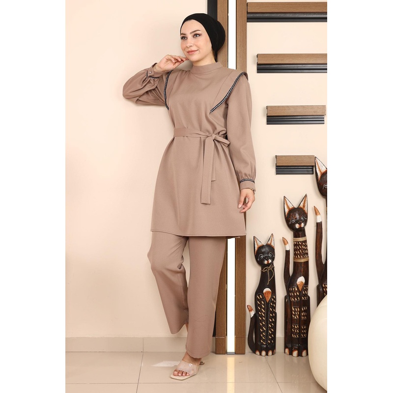 Stripe Detailed Suit Mink 19132