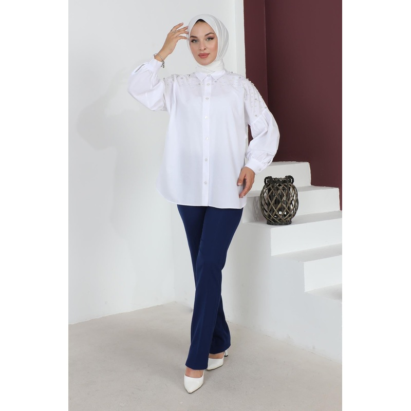 Striped Detailed Trousers Indigo 6078